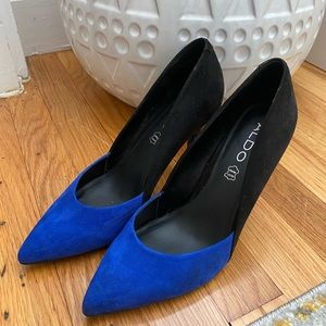 Aldo blue and black velvet heels